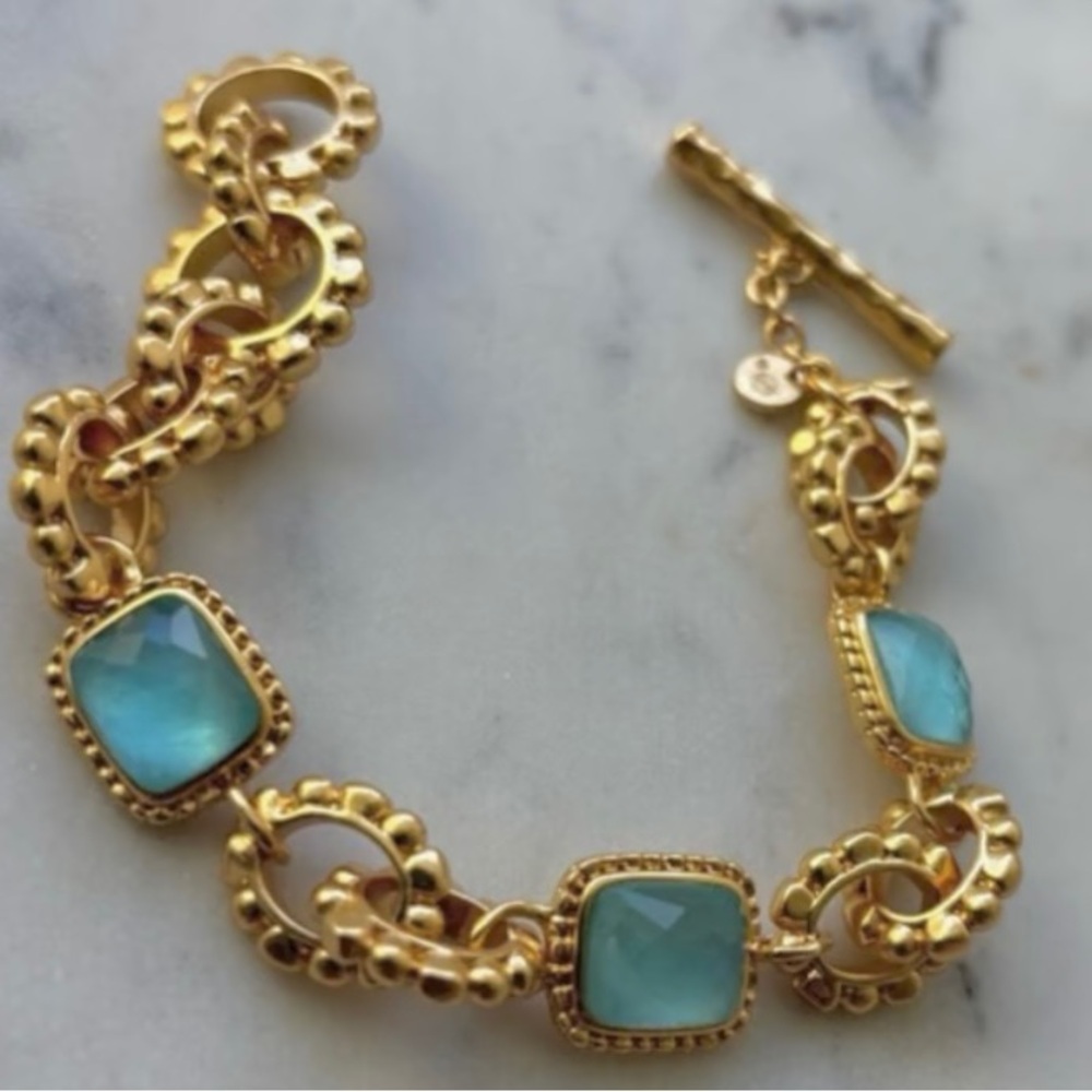 Julie Vos Gold Marbella Blue Crystal Bracelet